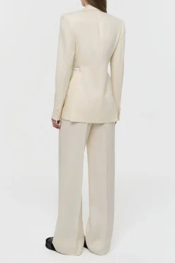 Norman Wide-leg Pant in Ivory Textured Linen Slub