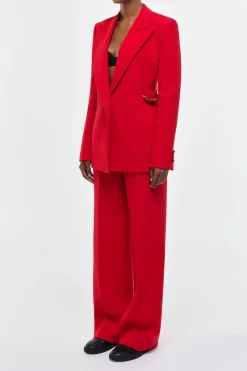 Norman Wide-leg Pant in Scarlet Red Virgin Wool Crepe