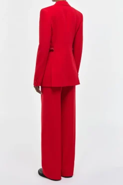 Norman Wide-leg Pant in Scarlet Red Virgin Wool Crepe