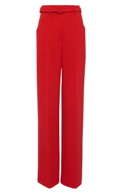 Norman Wide-leg Pant in Scarlet Red Virgin Wool Crepe