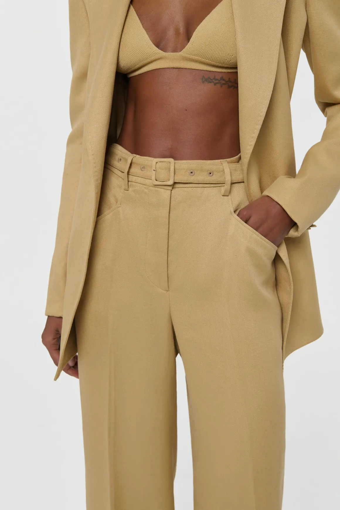 Norman Wide-leg Pant in Wheat Textured Linen Slub
