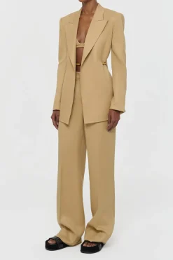 Norman Wide-leg Pant in Wheat Textured Linen Slub
