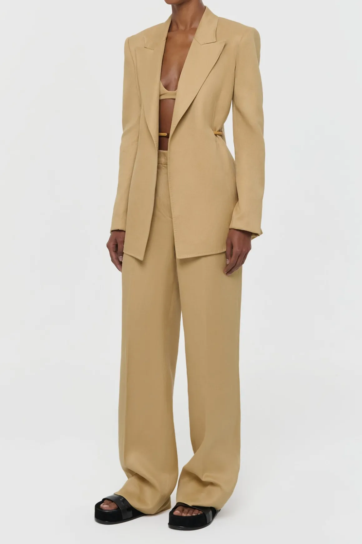 Norman Wide-leg Pant in Wheat Textured Linen Slub
