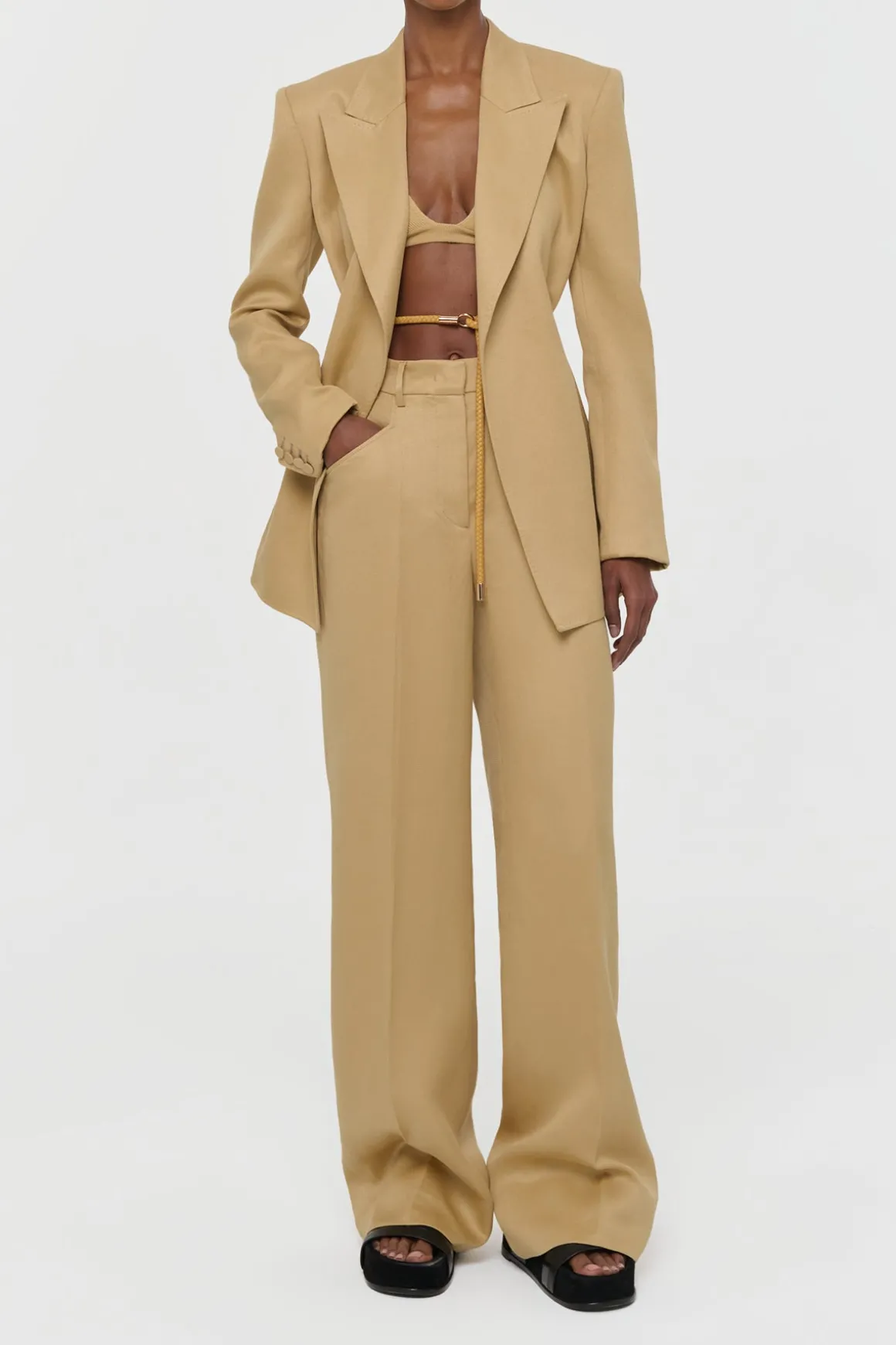 Norman Wide-leg Pant in Wheat Textured Linen Slub