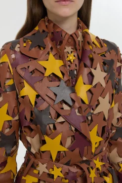 Nuria Patchwork Stars Trench Coat In Multi Nappa Leather