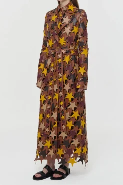 Nuria Patchwork Stars Trench Coat In Multi Nappa Leather