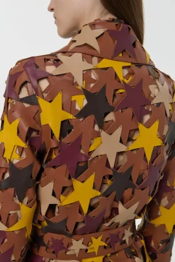Nuria Patchwork Stars Trench Coat In Multi Nappa Leather