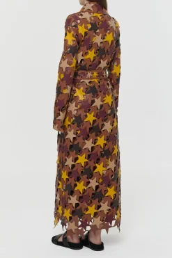 Nuria Patchwork Stars Trench Coat In Multi Nappa Leather