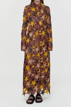 Nuria Patchwork Stars Trench Coat In Multi Nappa Leather