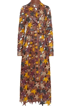 Nuria Patchwork Stars Trench Coat In Multi Nappa Leather