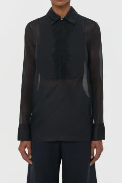 Oriana Lace Blouse in Black Silk Organza