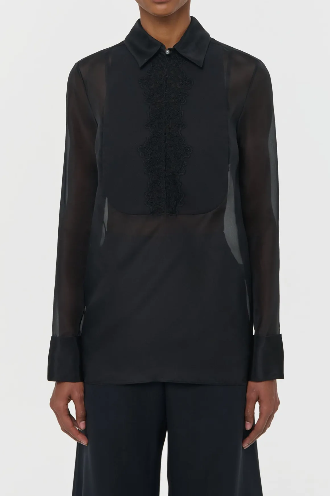 Oriana Lace Blouse in Black Silk Organza