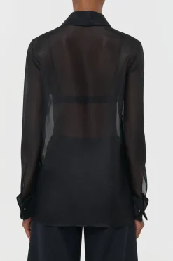 Oriana Lace Blouse in Black Silk Organza