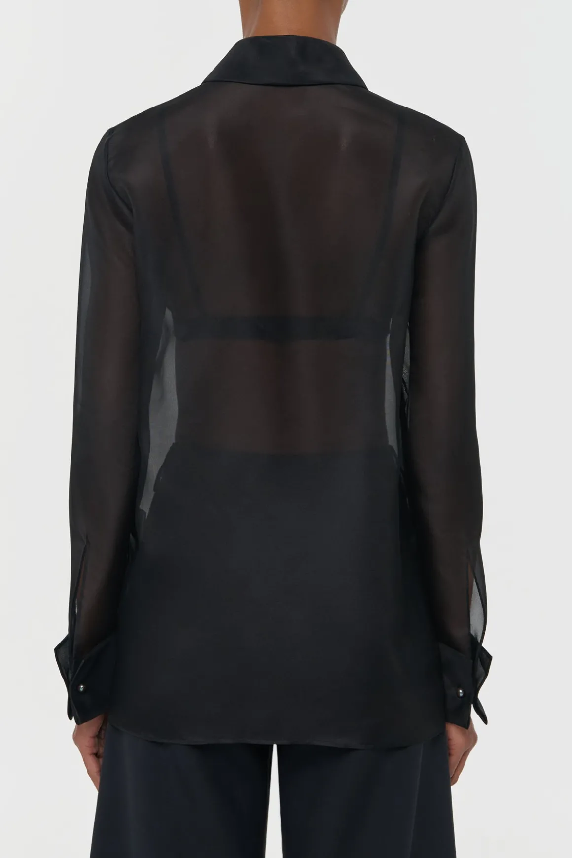 Oriana Lace Blouse in Black Silk Organza