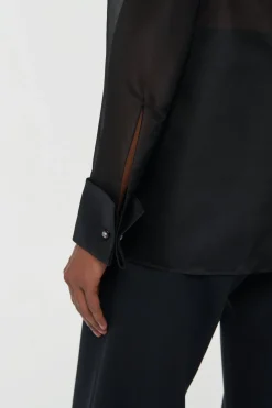 Oriana Lace Blouse in Black Silk Organza