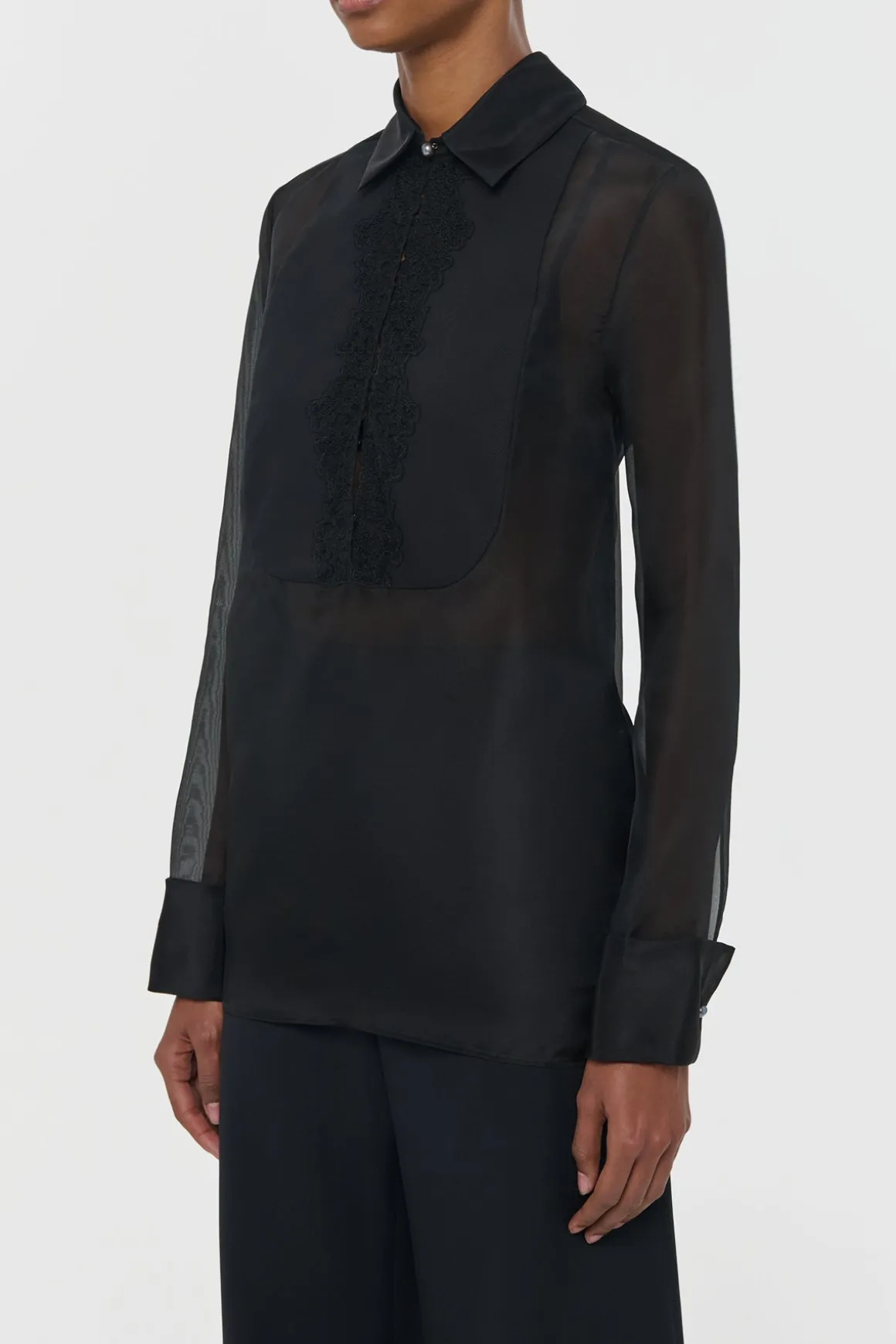 Oriana Lace Blouse in Black Silk Organza