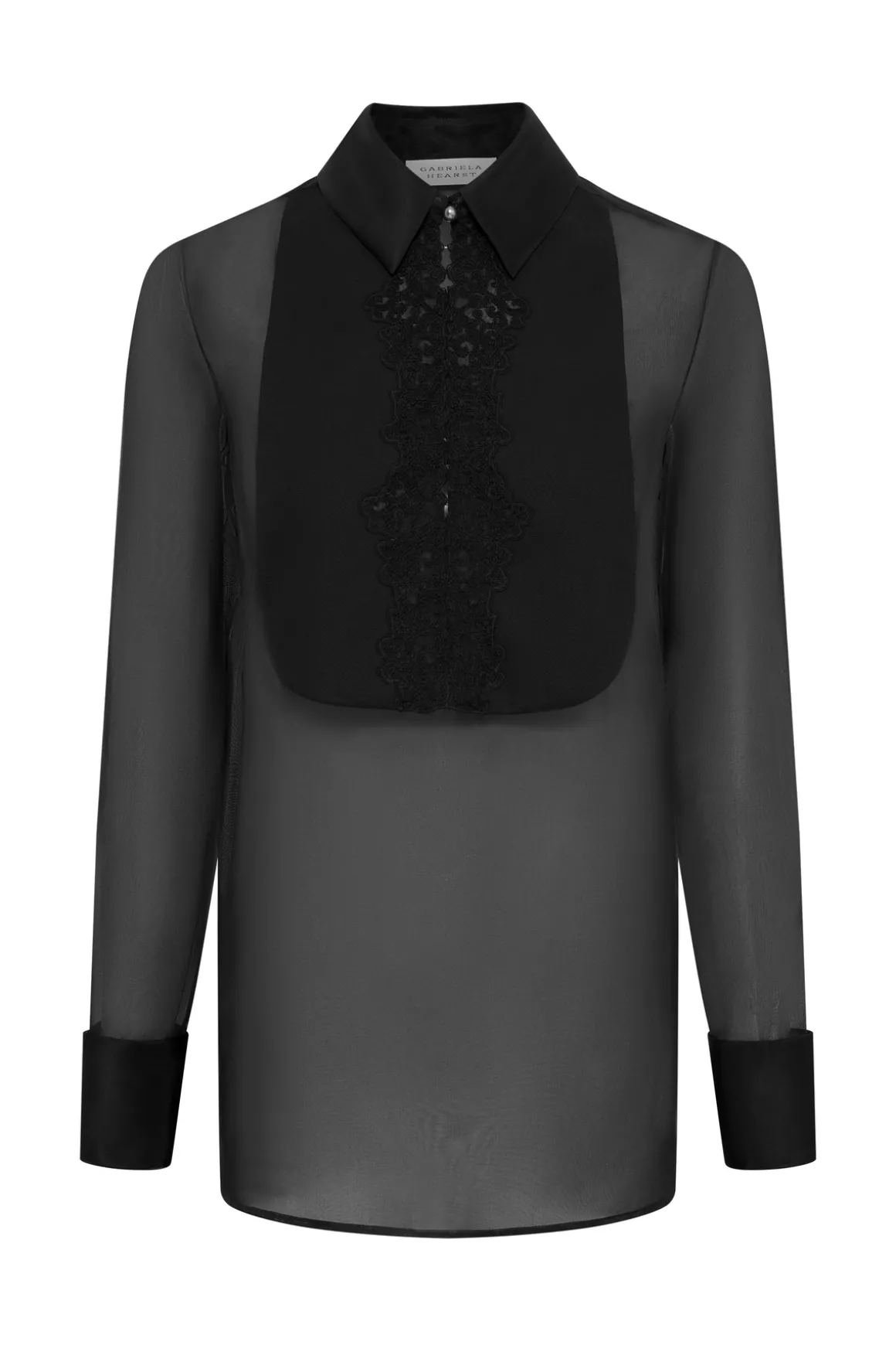 Oriana Lace Blouse in Black Silk Organza