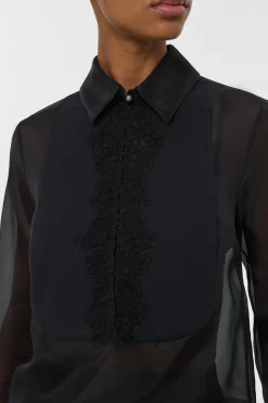 Oriana Lace Blouse in Black Silk Organza