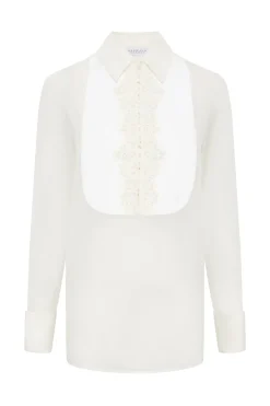 Oriana Lace Blouse in Ivory Silk Organza