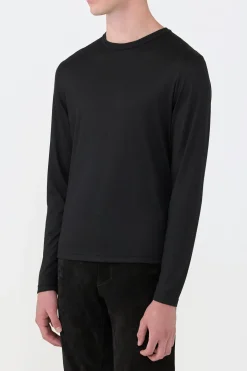 Owen Long Sleeve T-Shirt in Black Cashmere Jersey