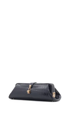 Paola Clutch in Black Crocodile Leather
