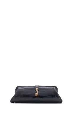 Paola Clutch in Black Crocodile Leather