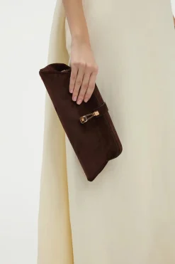 Paola Clutch in Dark Brown Suede