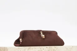 Paola Clutch in Dark Brown Suede