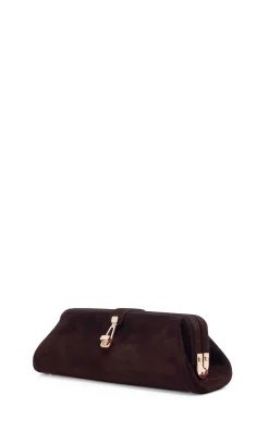 Paola Clutch in Dark Brown Suede