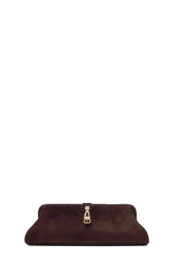 Paola Clutch in Dark Brown Suede