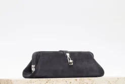 Paola Clutch in Dark Grey Suede