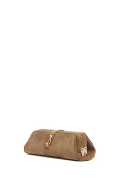 Paola Clutch in Dark Sand Suede