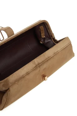 Paola Clutch in Dark Sand Suede