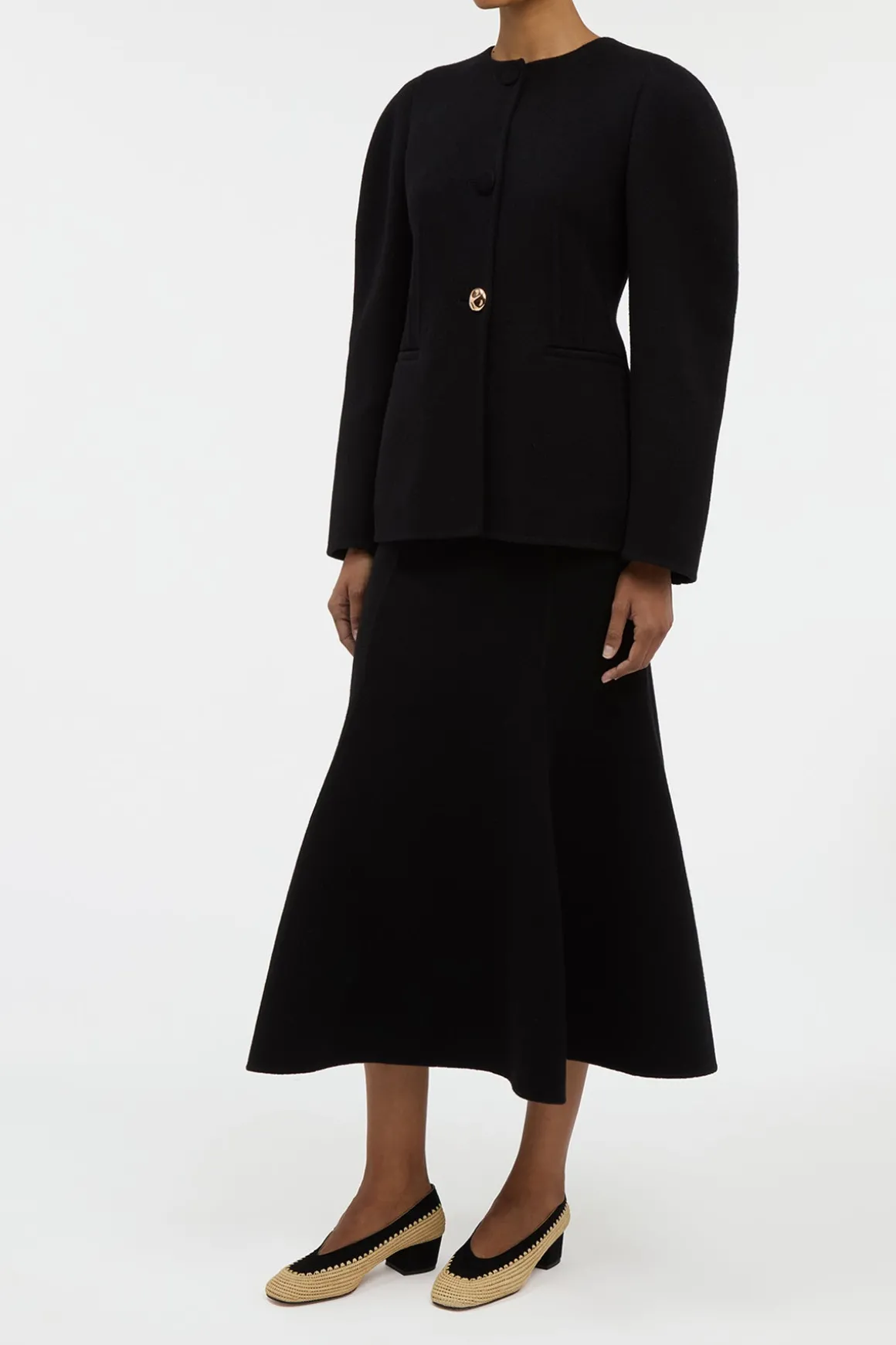 Patterson Midi Skirt in Black Double-face Recycled Cashmere