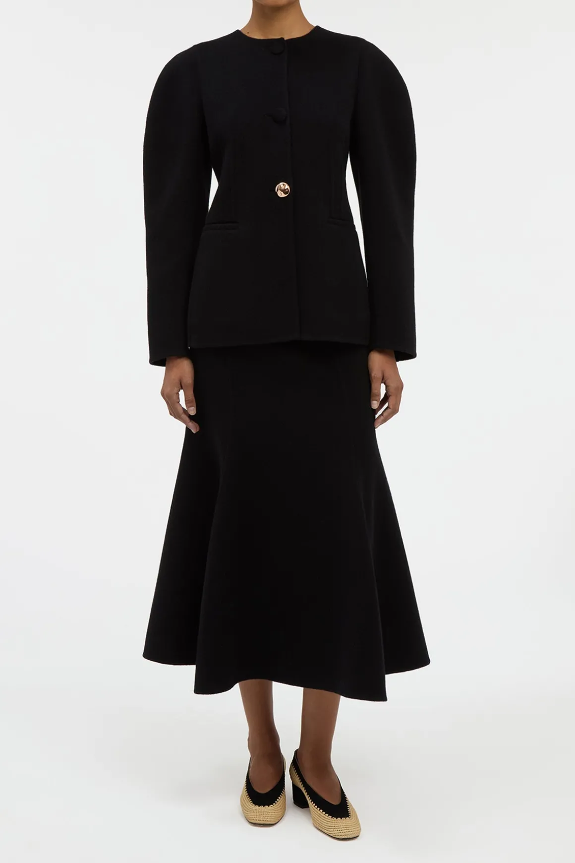 Patterson Midi Skirt in Black Double-face Recycled Cashmere