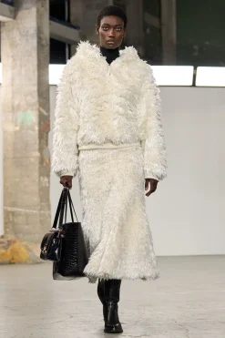 Patterson Midi Skirt in Ivory Silk Fur