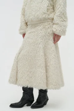 Patterson Midi Skirt in Ivory Silk Fur