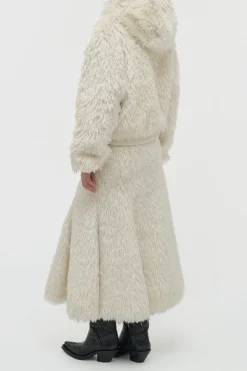 Patterson Midi Skirt in Ivory Silk Fur
