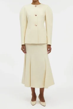 Patterson Skirt in Ivory Virgin Wool Silk Slub