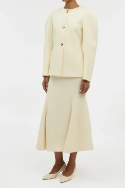 Patterson Skirt in Ivory Virgin Wool Silk Slub
