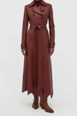 Pavel Raw Cut Trench Coat in Burnt Sienna Soft Leather