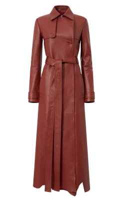 Pavel Raw Cut Trench Coat in Burnt Sienna Soft Leather