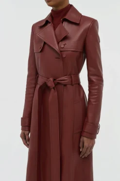 Pavel Raw Cut Trench Coat in Burnt Sienna Soft Leather