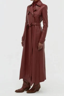 Pavel Raw Cut Trench Coat in Burnt Sienna Soft Leather