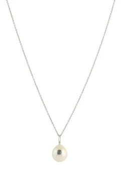 Pearl Pendant Necklace in Platinum & Black Diamond