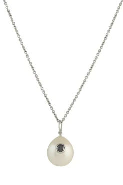 Pearl Pendant Necklace in Platinum & Black Diamond
