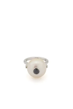 Pearl Ring in Platinum & Black Diamond