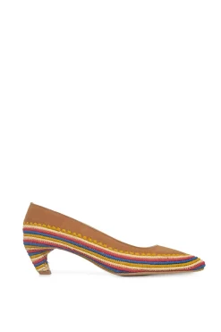 Peggy Heel in Camel Multi Suede & Natural Raffia