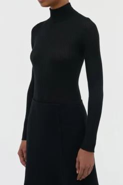 Peppe Knit Turtleneck in Black Cashmere Silk