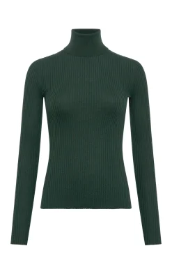 Peppe Knit Turtleneck in English Green Cashmere Silk